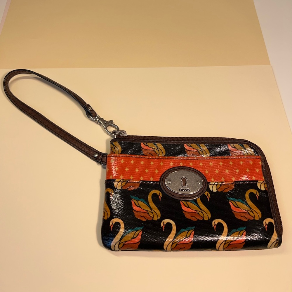 Fossil Key-Per wristlet with retro swan design
